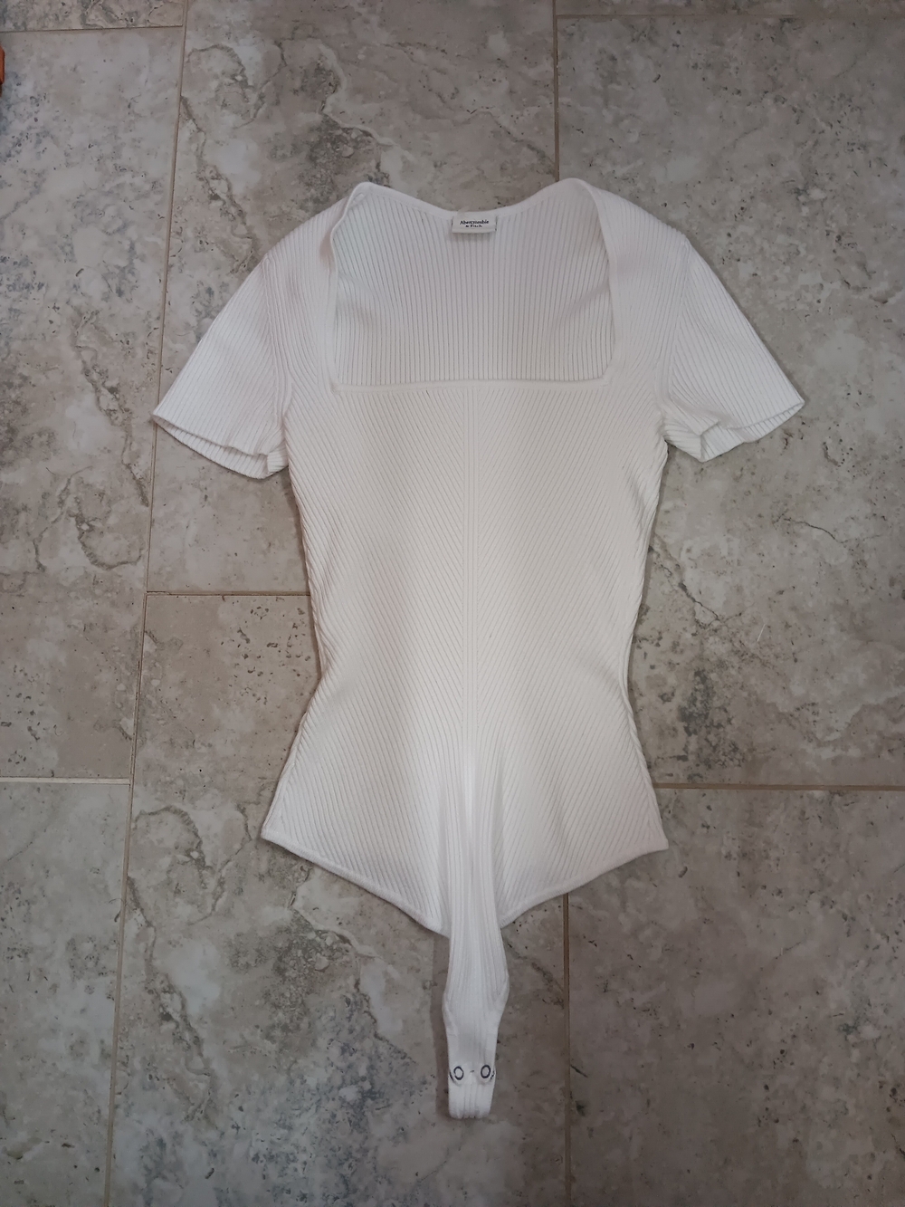 Abercrombie & Fitch White Ribbed Square-Neck Bodysuit